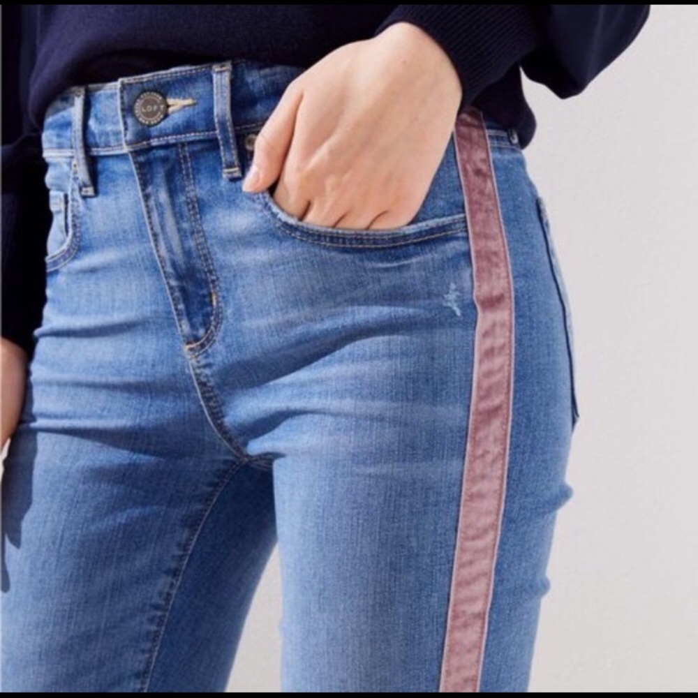 LOFT Velvet Stripe Skinny Jeans - Picture 2 of 7